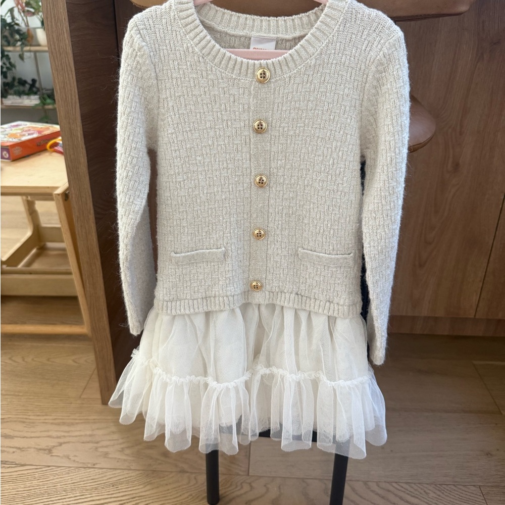 Gymboree Cream Knit Cardigan with Gold Buttons
